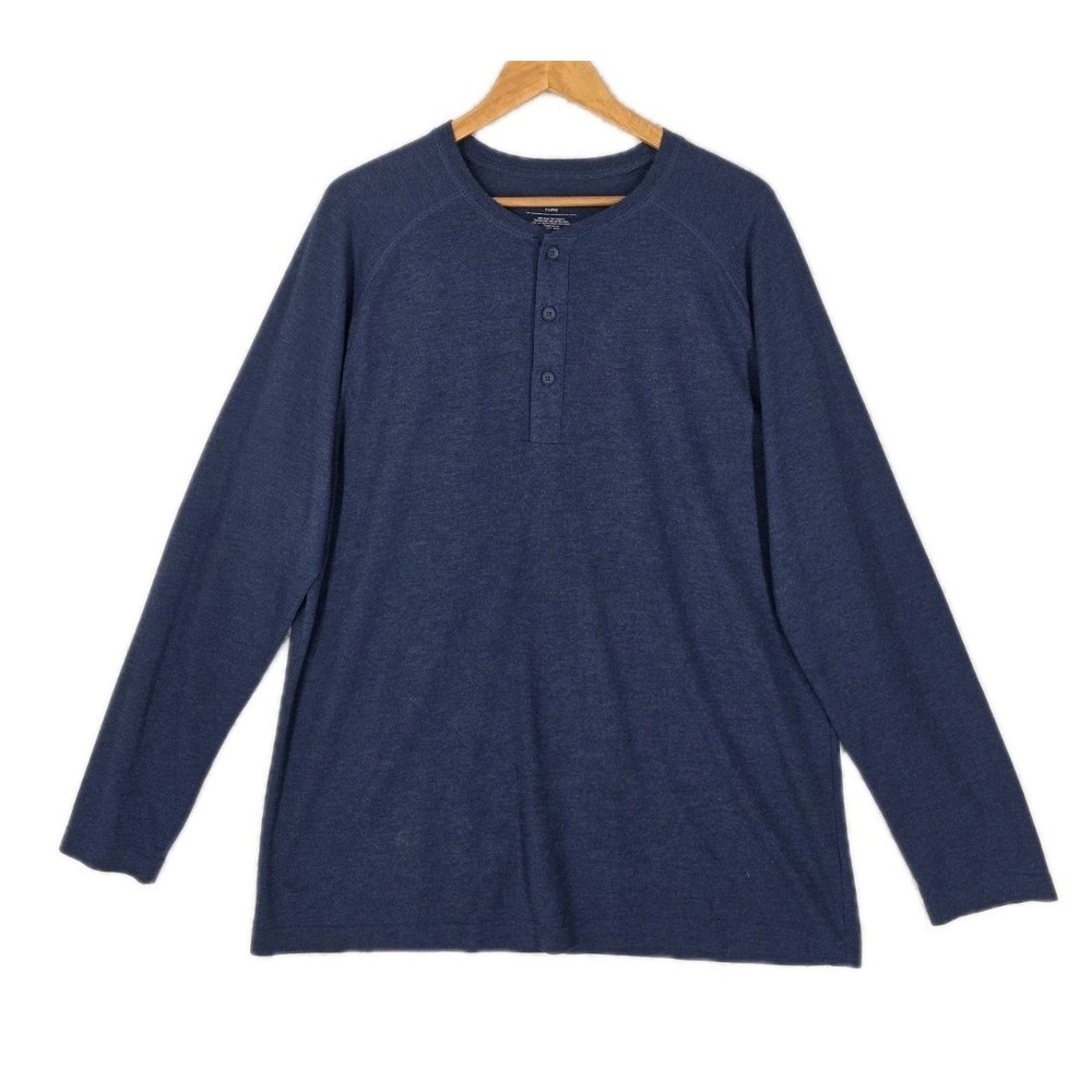 Mizzen Main Henley Easy Knit Shirt Mens XL Blue Long Sleeve Slim Fit